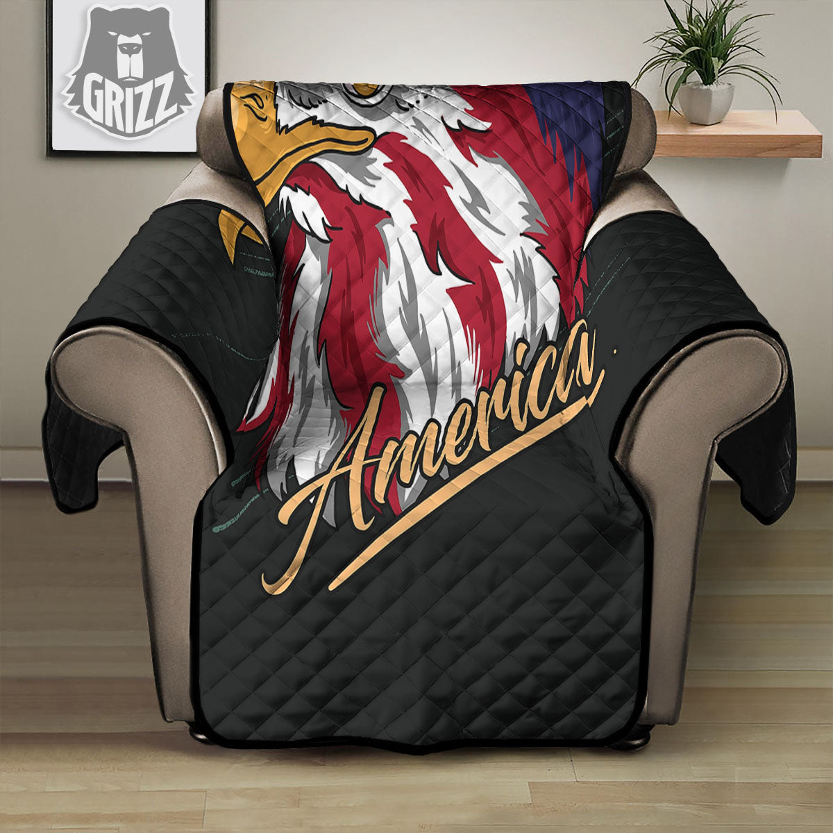 USA Eagle Patriotic Print Recliner Protector-grizzshop