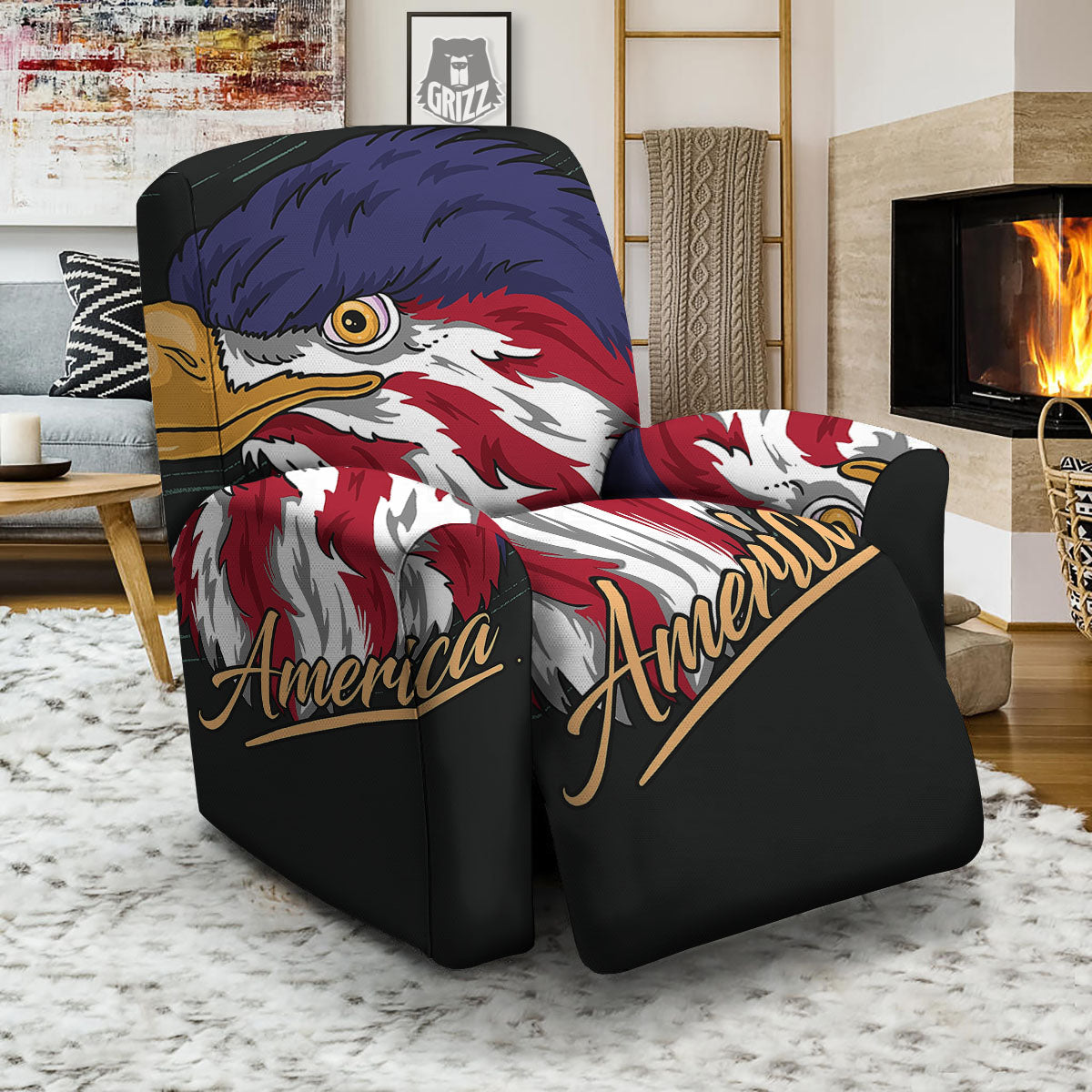 USA Eagle Patriotic Print Recliner Slipcover-grizzshop