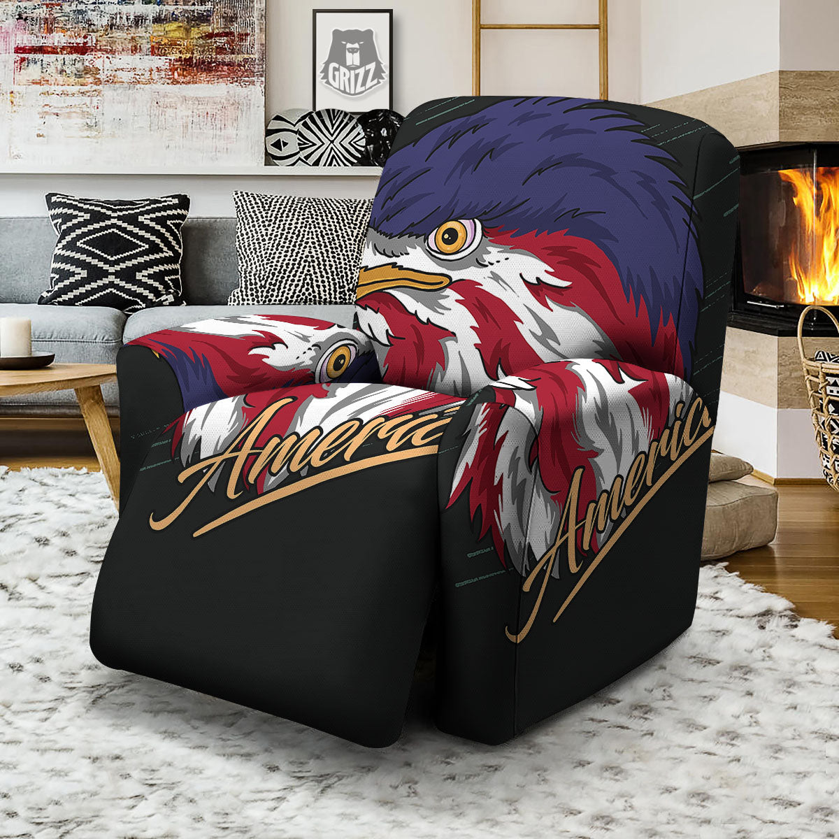 USA Eagle Patriotic Print Recliner Slipcover-grizzshop