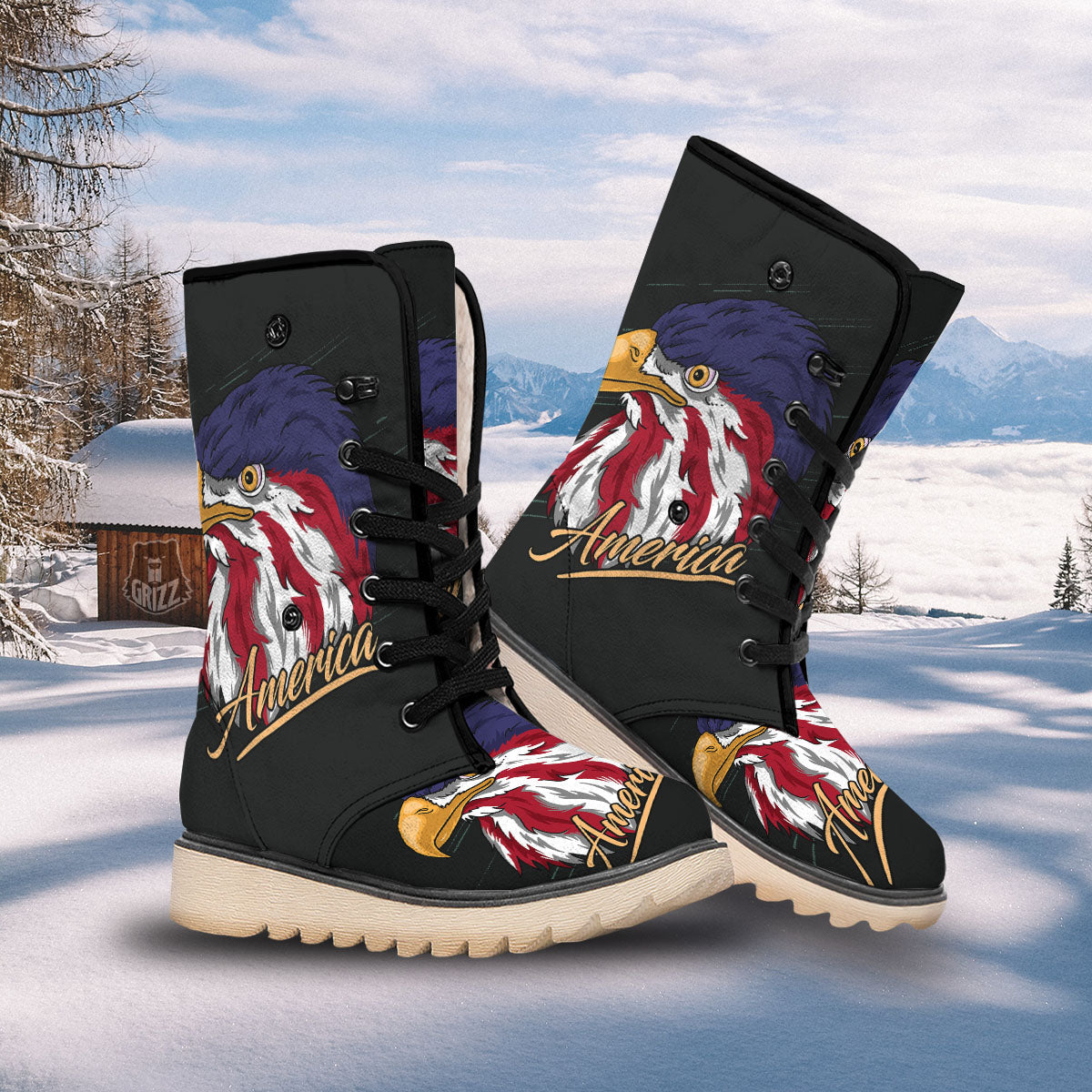 USA Eagle Patriotic Print Snow Boots-grizzshop