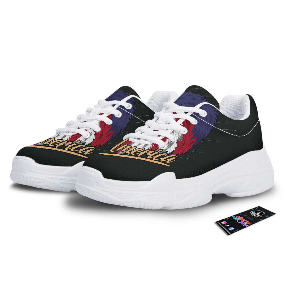 USA Eagle Patriotic Print White Chunky Shoes-grizzshop