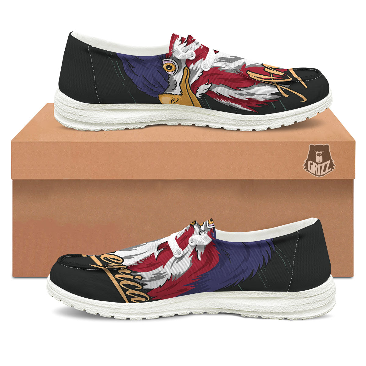 USA Eagle Patriotic Print White Loafers-grizzshop