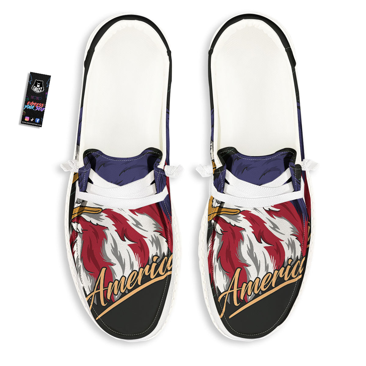 USA Eagle Patriotic Print White Loafers-grizzshop