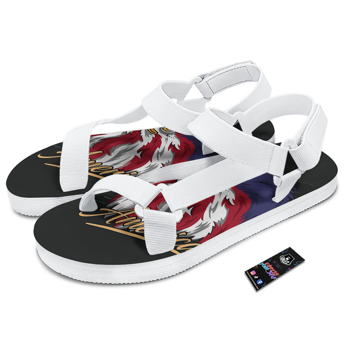 USA Eagle Patriotic Print White Open Toe Sandals-grizzshop