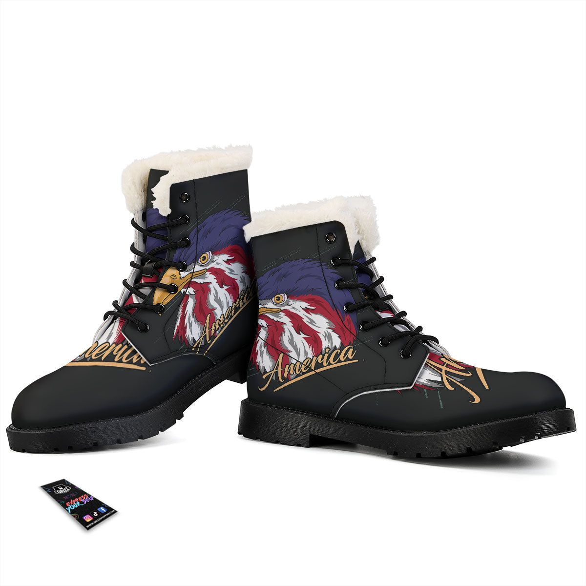 USA Eagle Patriotic Print Winter Boots-grizzshop