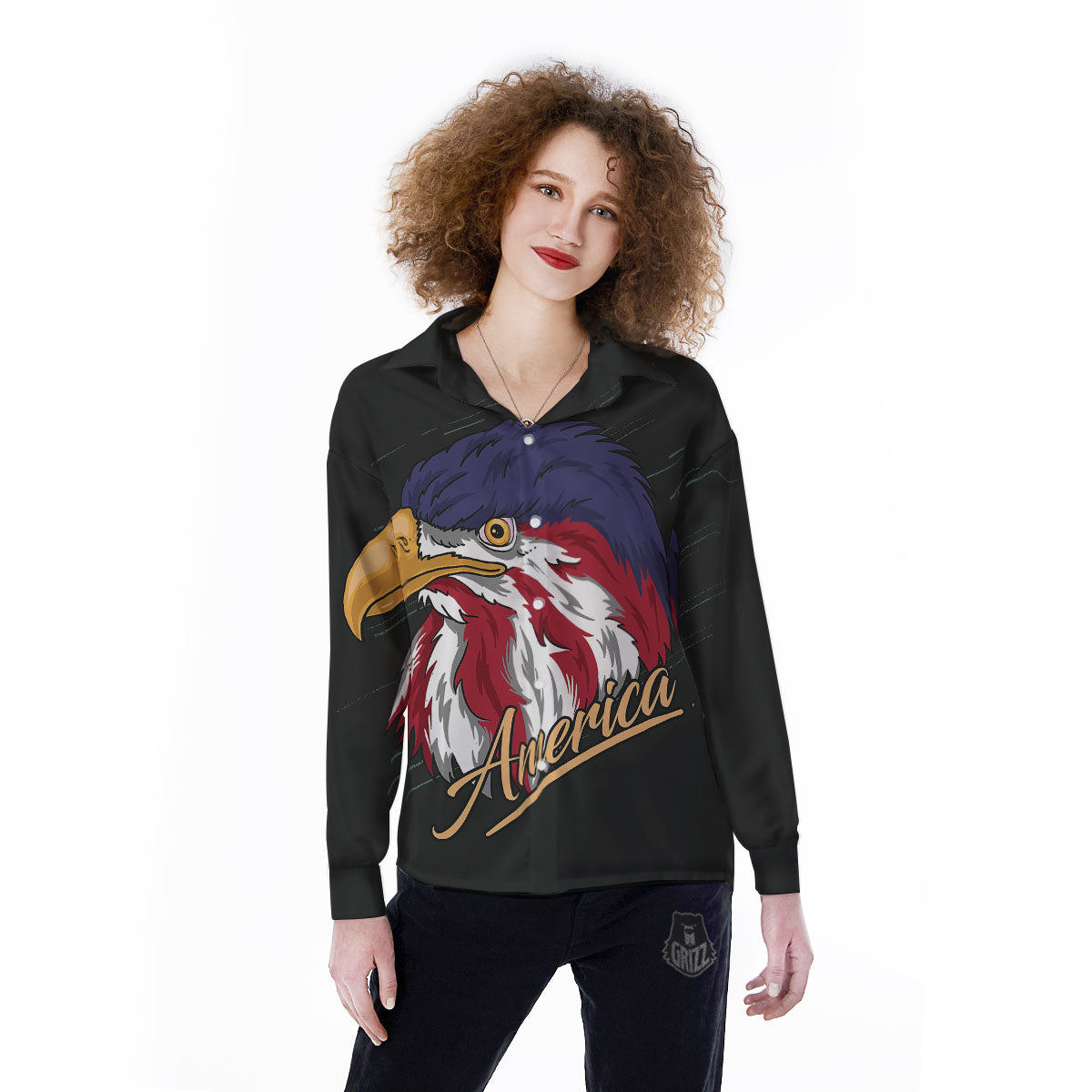 USA Eagle Patriotic Print Women's Long Sleeve Shirts-grizzshop