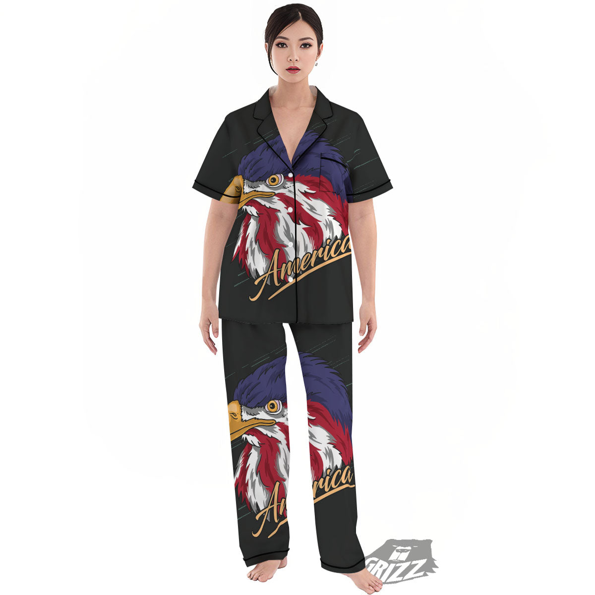 USA Eagle Patriotic Print Women's Pajamas Set-grizzshop