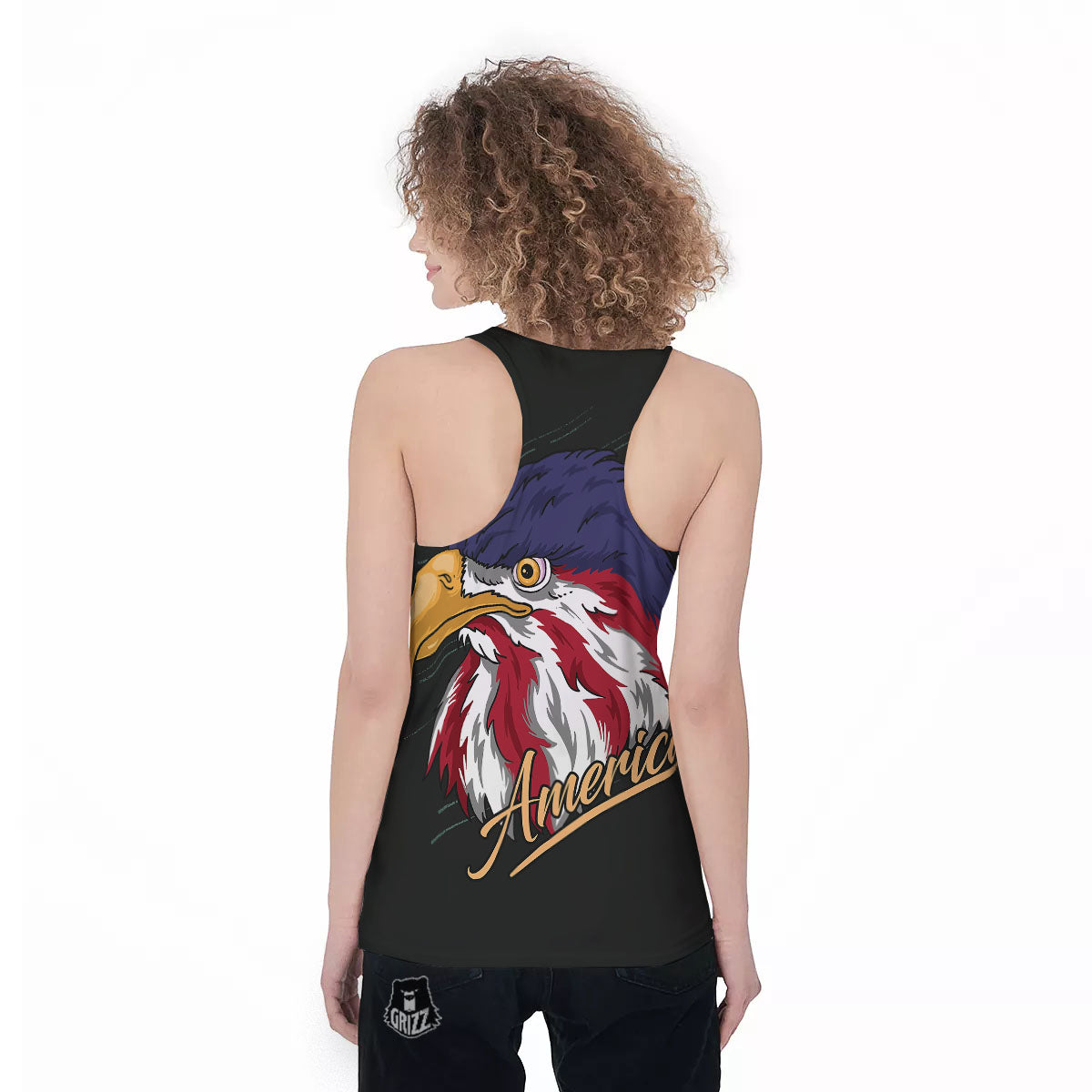 USA Eagle Patriotic Print Women's Racerback Tank Top-grizzshop