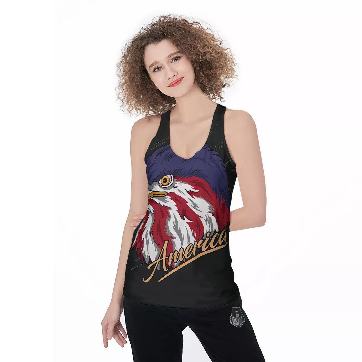 USA Eagle Patriotic Print Women's Racerback Tank Top-grizzshop