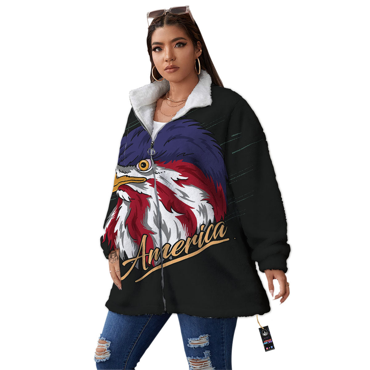 USA Eagle Patriotic Print Women's Sherpa Jacket-grizzshop