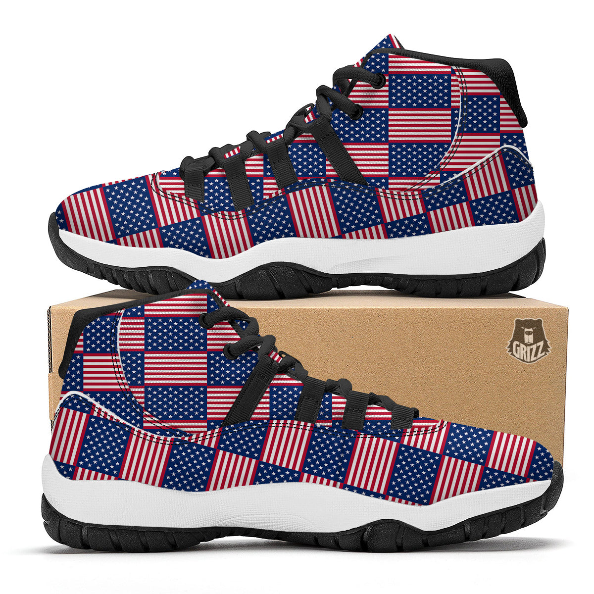 USA Flag 4th of July Print Pattern Black Bball Shoes-grizzshop