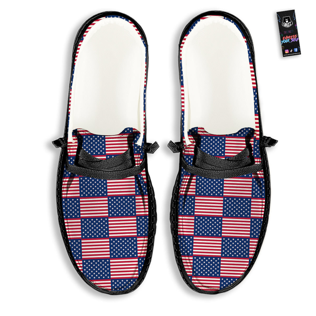 USA Flag 4th of July Print Pattern Black Loafers-grizzshop