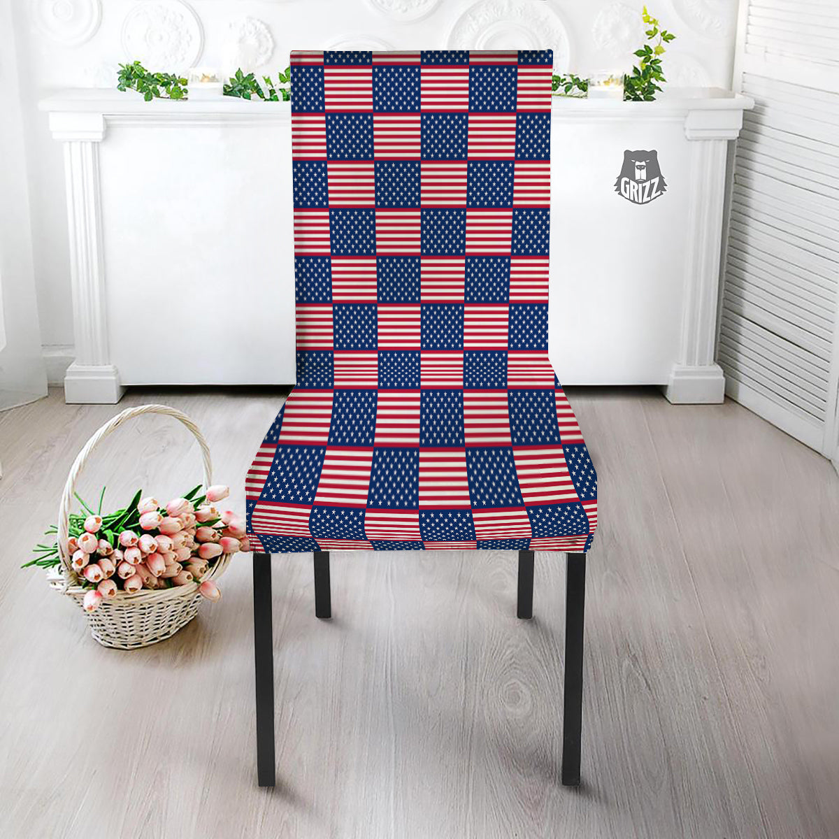 USA Flag 4th of July Print Pattern Dining Chair Slipcover-grizzshop