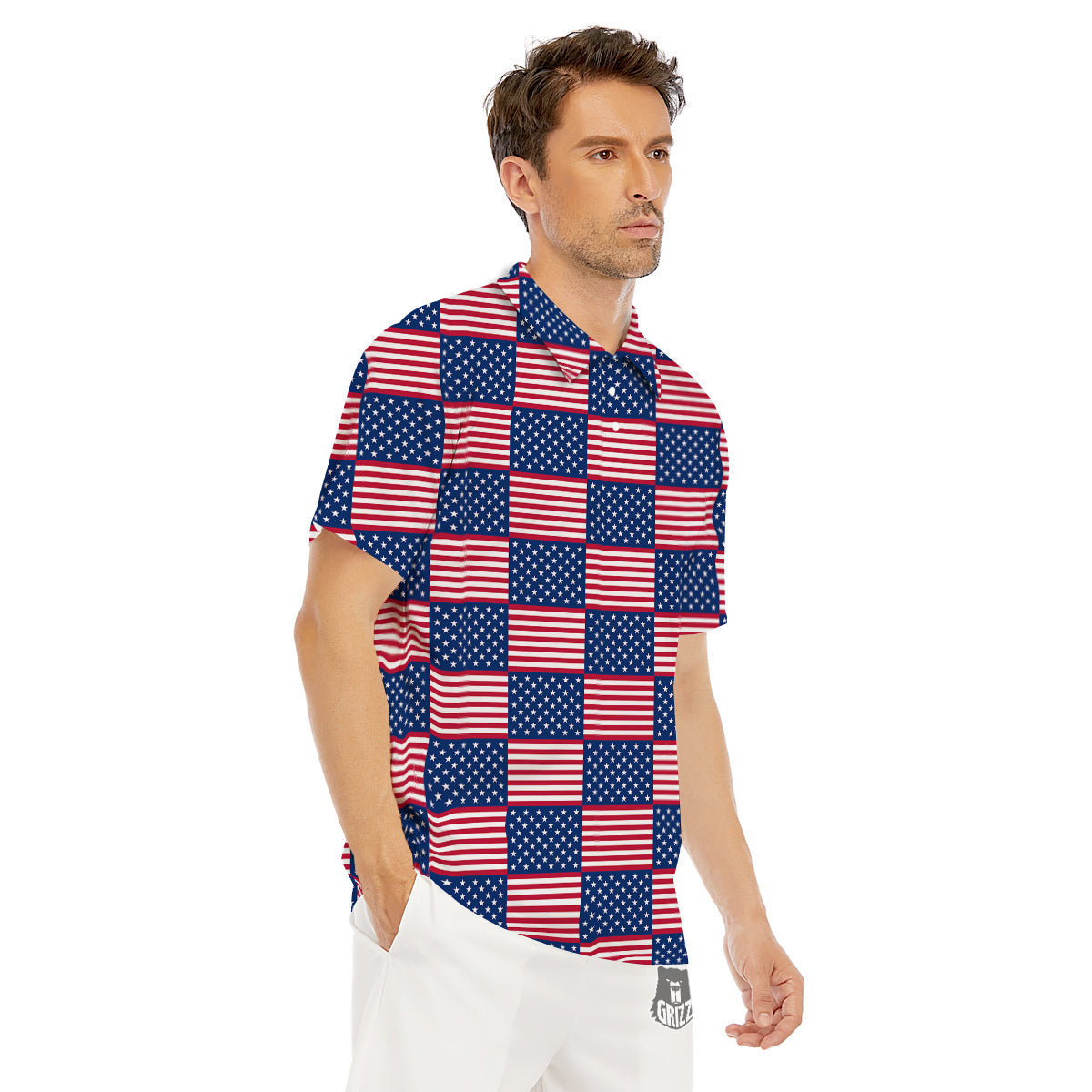 USA Flag 4th of July Print Pattern Men's Golf Shirts-grizzshop