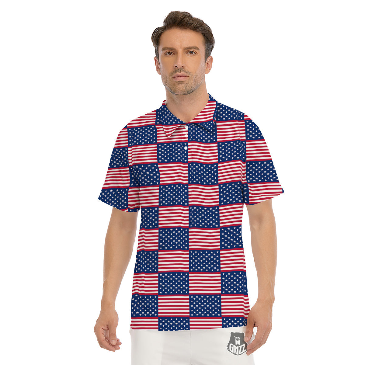 USA Flag 4th of July Print Pattern Men's Golf Shirts-grizzshop