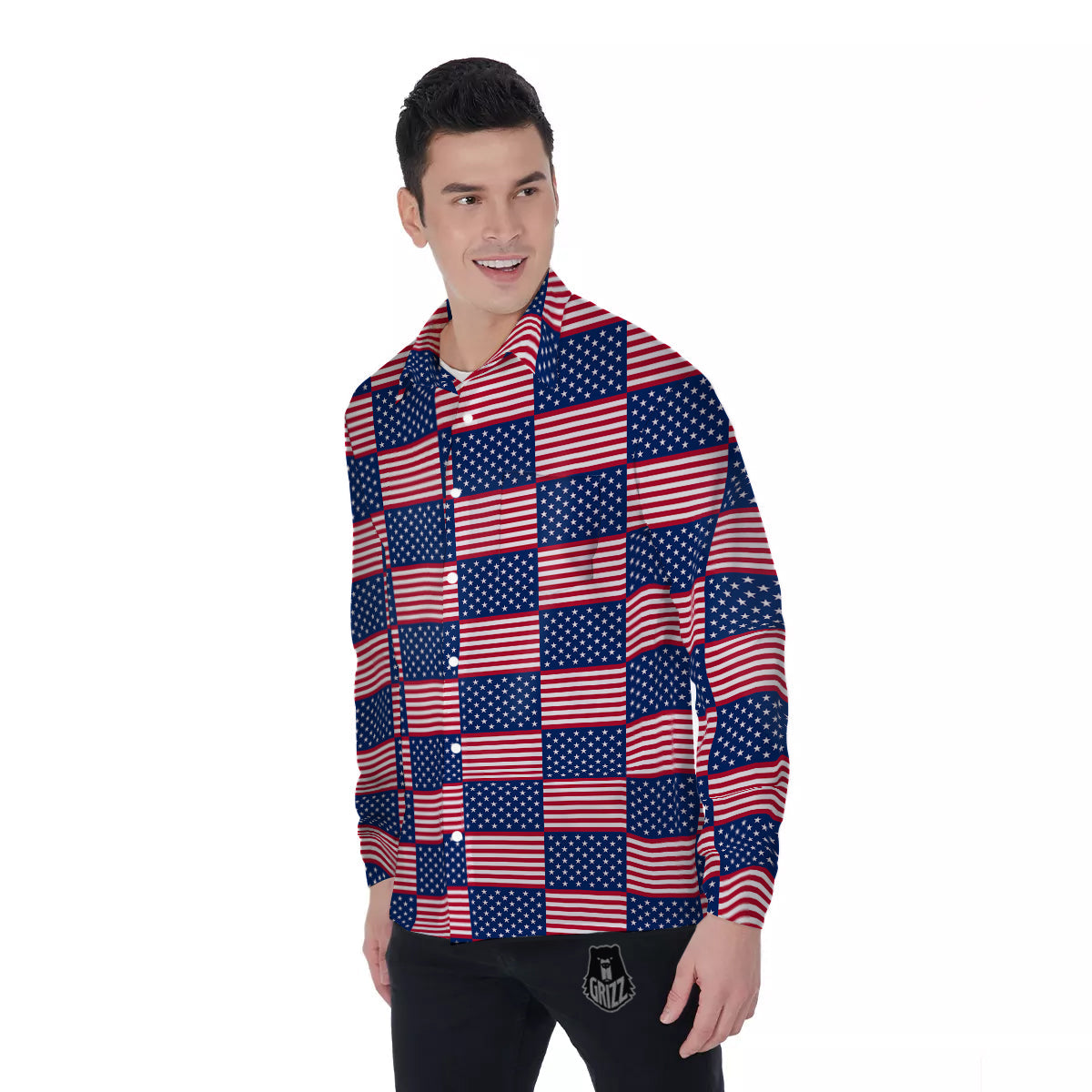 USA Flag 4th of July Print Pattern Men's Long Sleeve Shirts-grizzshop