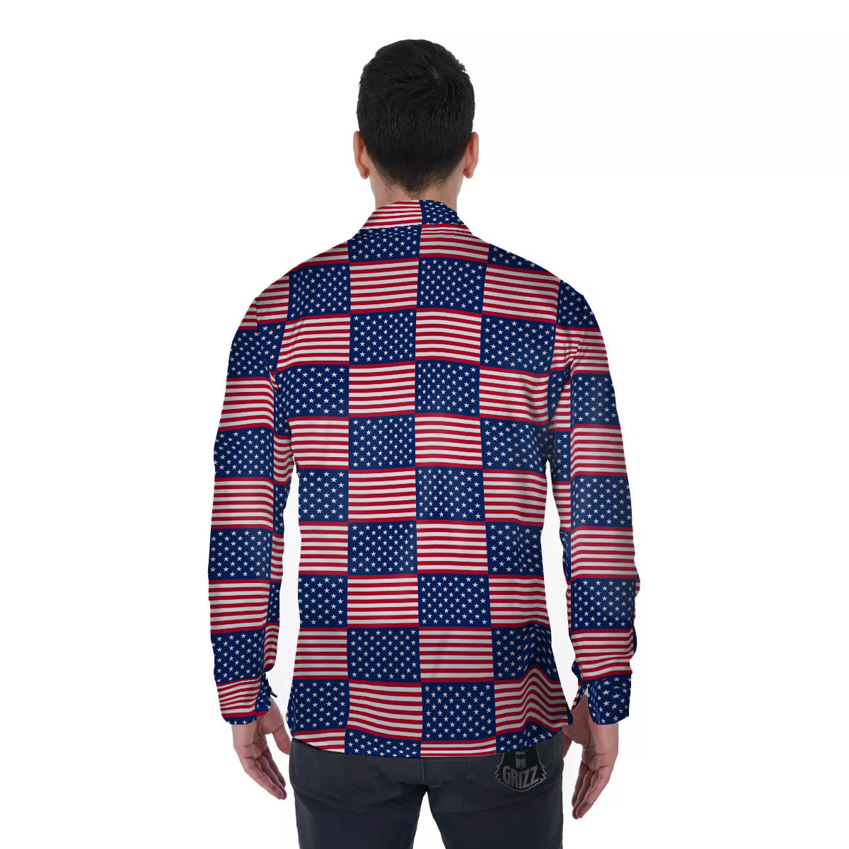 USA Flag 4th of July Print Pattern Men's Long Sleeve Shirts-grizzshop