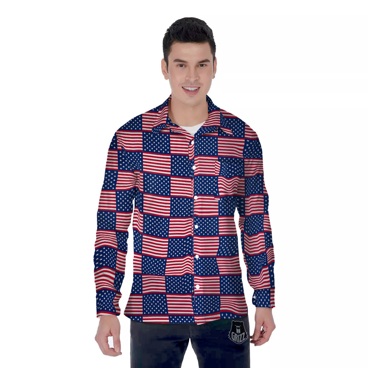 USA Flag 4th of July Print Pattern Men's Long Sleeve Shirts-grizzshop