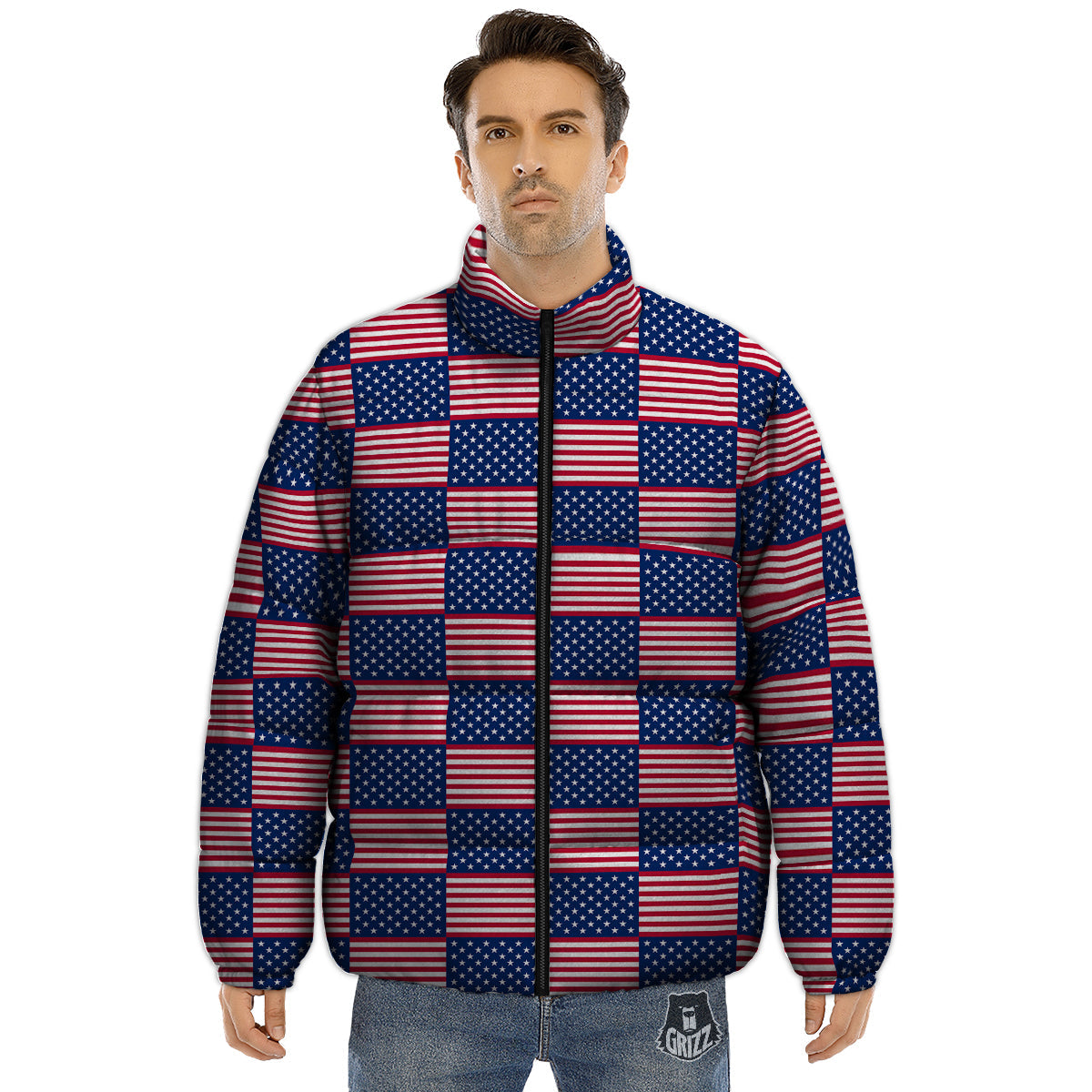 USA Flag 4th of July Print Pattern Puffer Jacket-grizzshop