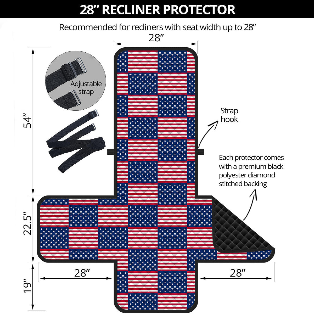 USA Flag 4th of July Print Pattern Recliner Protector-grizzshop