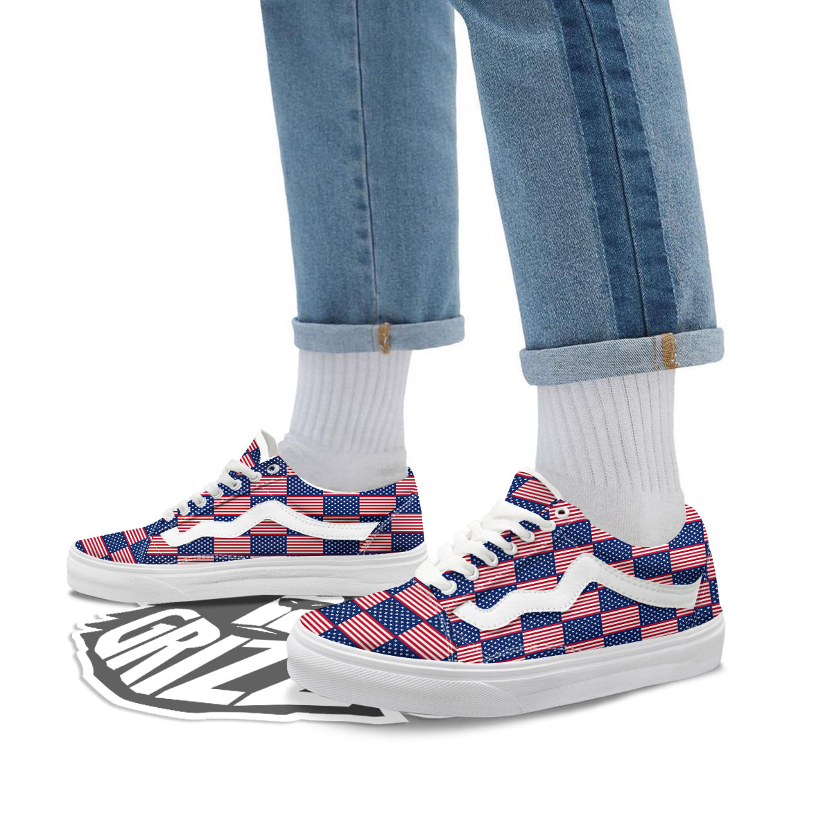 USA Flag 4th of July Print Pattern Skate Shoes-grizzshop