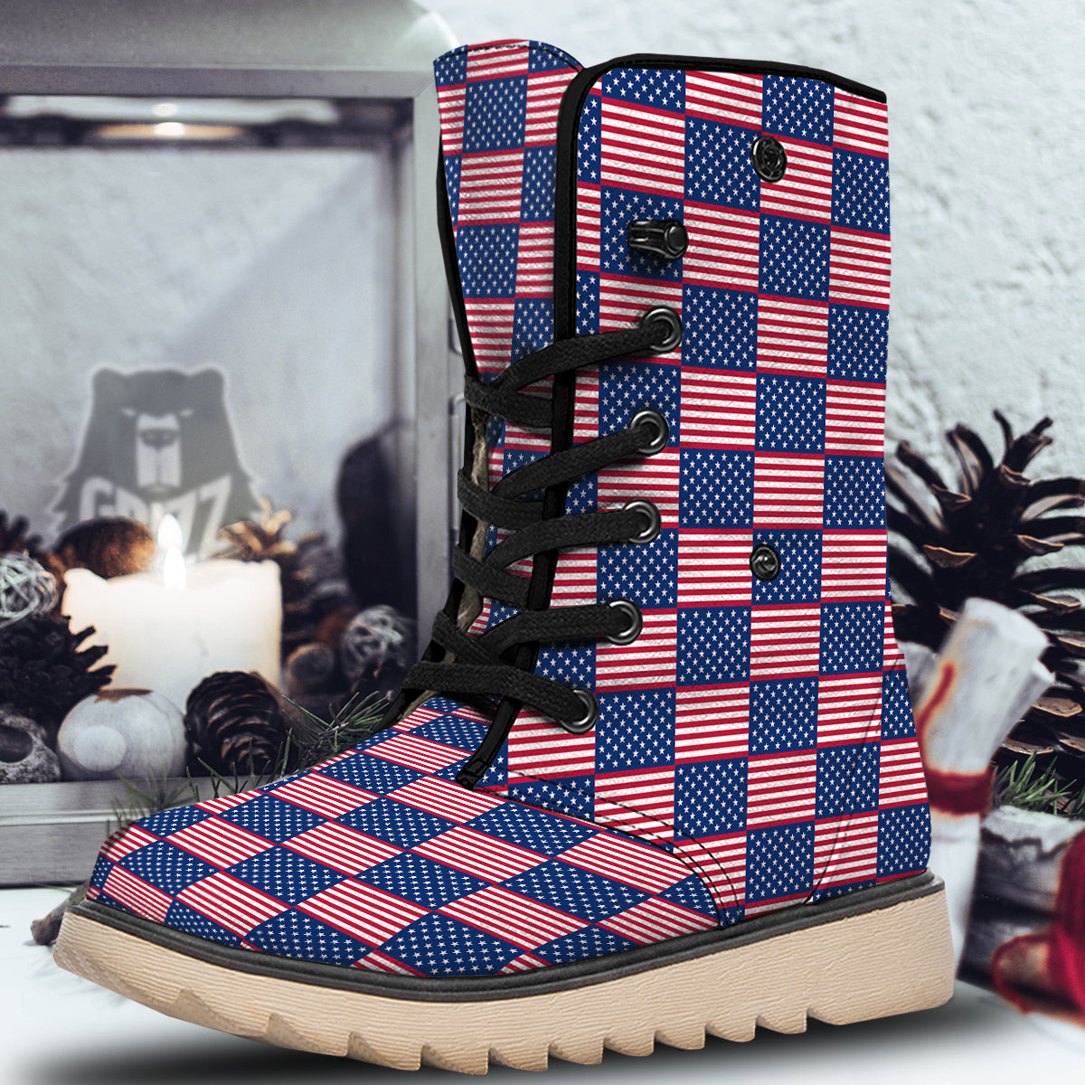 USA Flag 4th of July Print Pattern Snow Boots-grizzshop