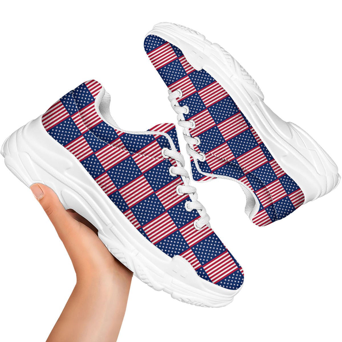 USA Flag 4th of July Print Pattern White Chunky Shoes-grizzshop