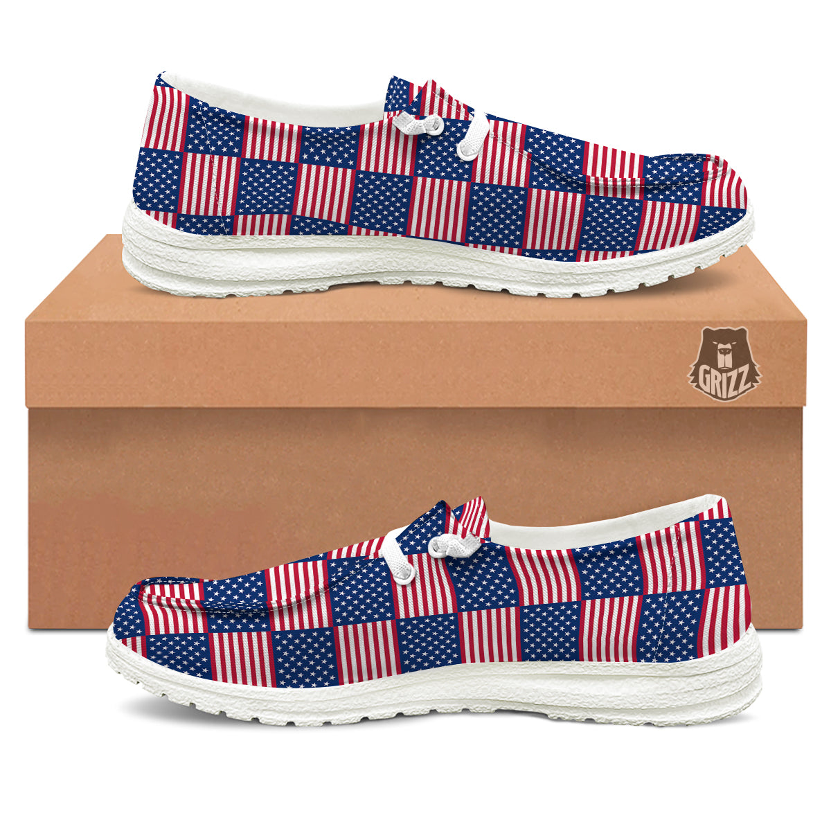 USA Flag 4th of July Print Pattern White Loafers-grizzshop