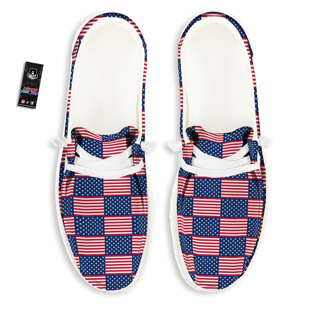 USA Flag 4th of July Print Pattern White Loafers-grizzshop