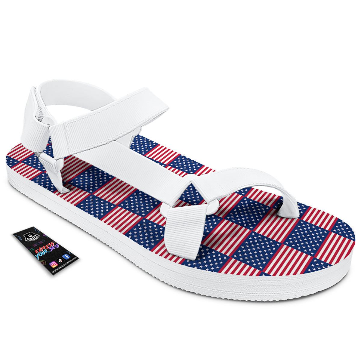 USA Flag 4th of July Print Pattern White Open Toe Sandals-grizzshop