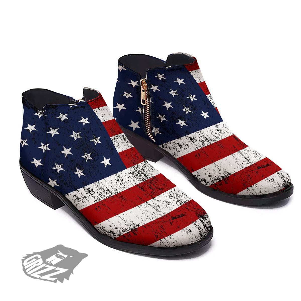 USA Flag Grunge Print Ankle Boots-grizzshop