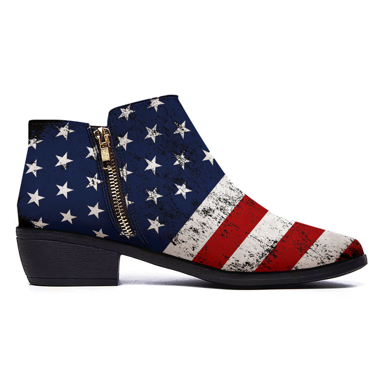 USA Flag Grunge Print Ankle Boots-grizzshop