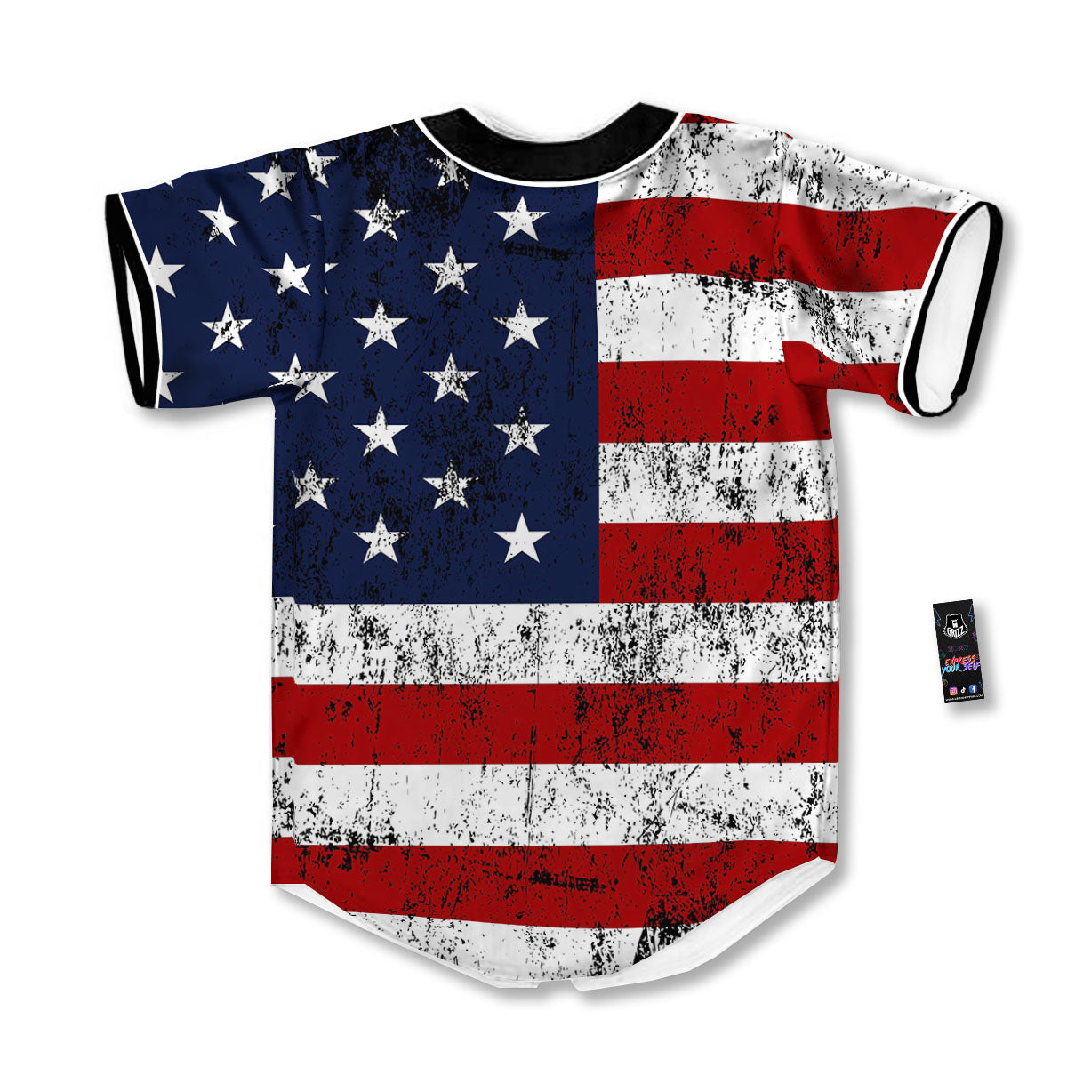 USA Flag Grunge Print Baseball Jersey-grizzshop