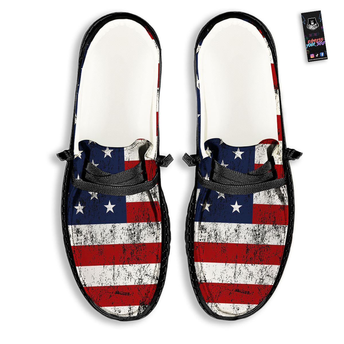 USA Flag Grunge Print Black Loafers-grizzshop