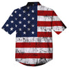 USA Flag Grunge Print Button Up Shirt-grizzshop