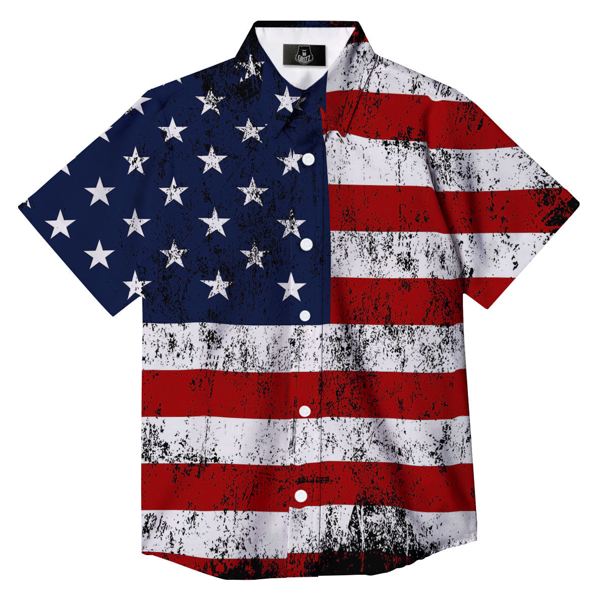 USA Flag Grunge Print Button Up Shirt-grizzshop