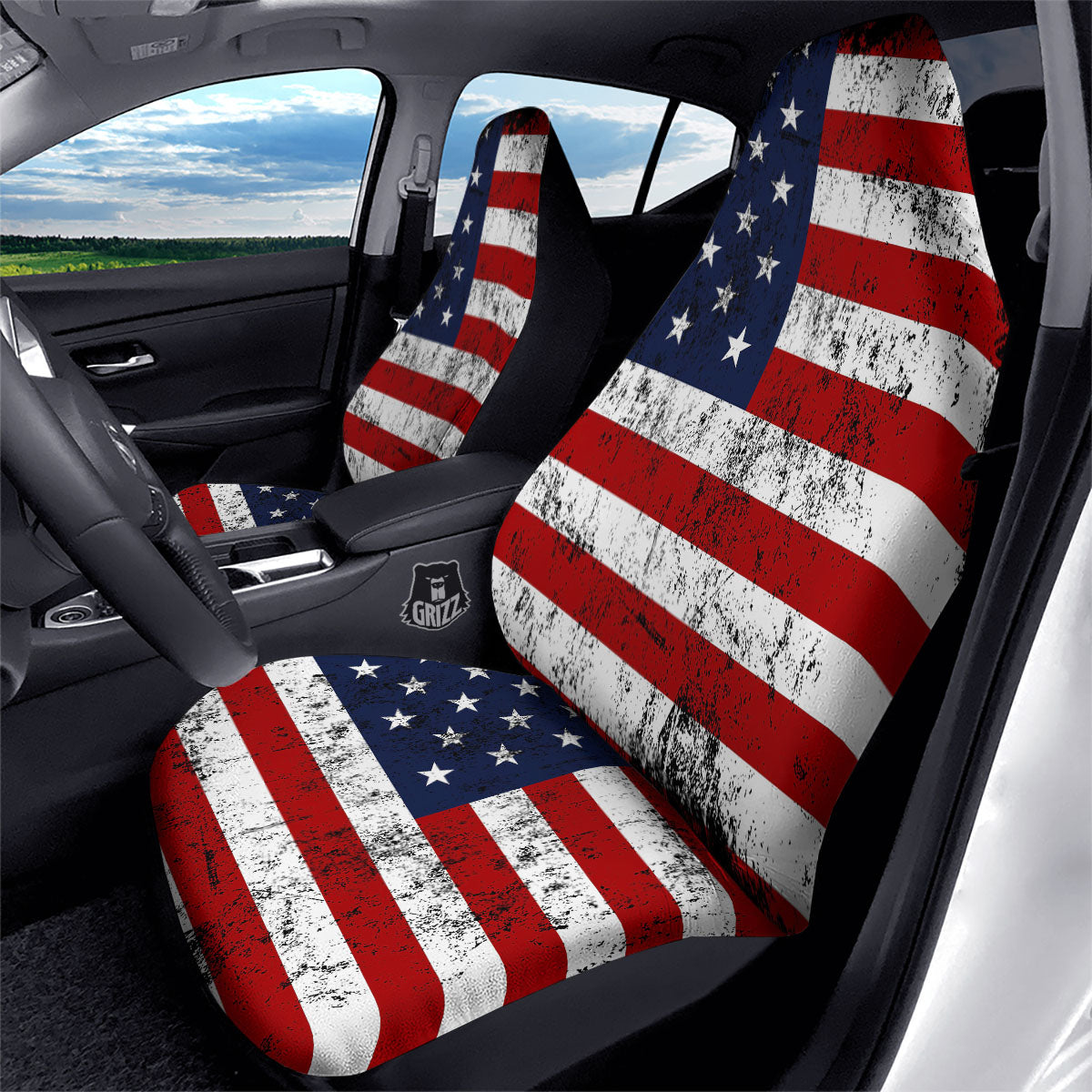 USA Flag Grunge Print Car Seat Covers-grizzshop