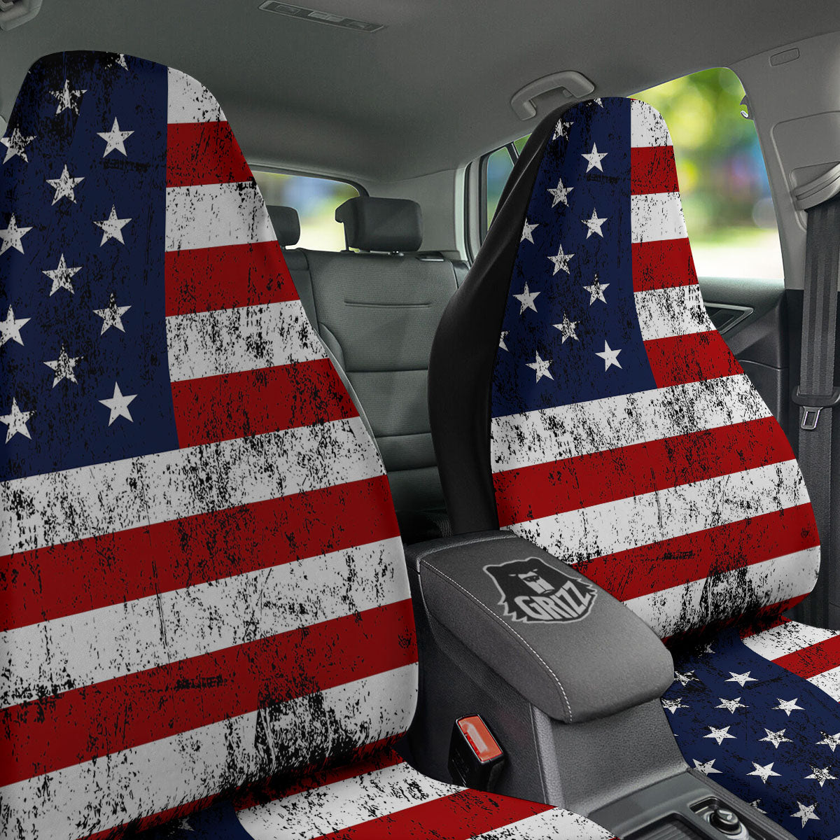 USA Flag Grunge Print Car Seat Covers-grizzshop