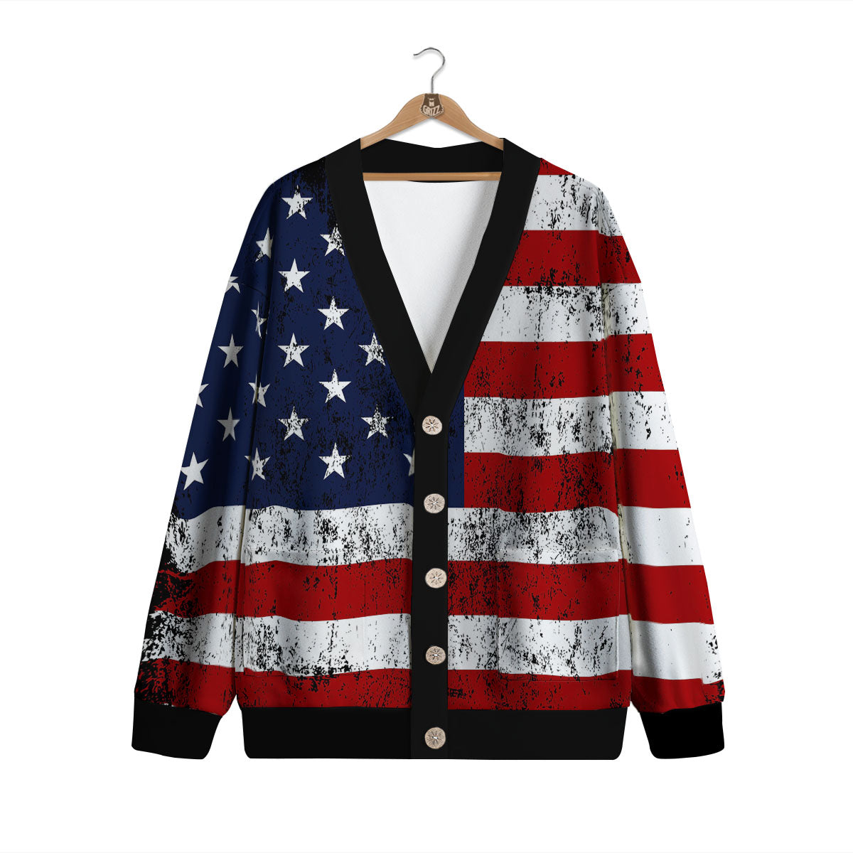 USA Flag Grunge Print Cardigan-grizzshop