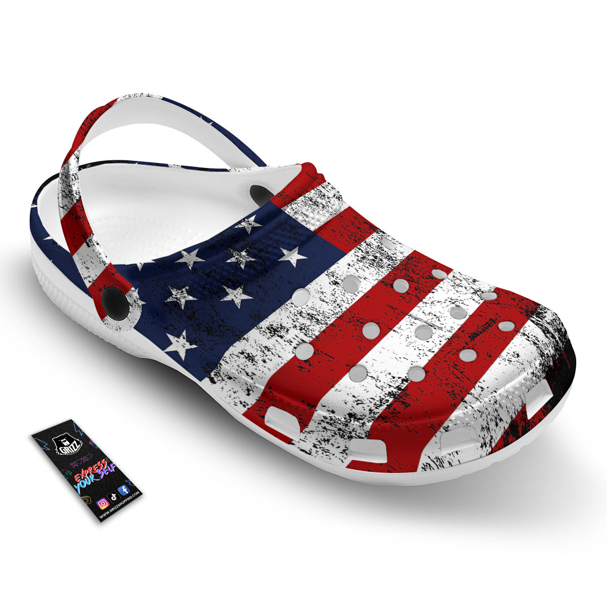 USA Flag Grunge Print Clog-grizzshop