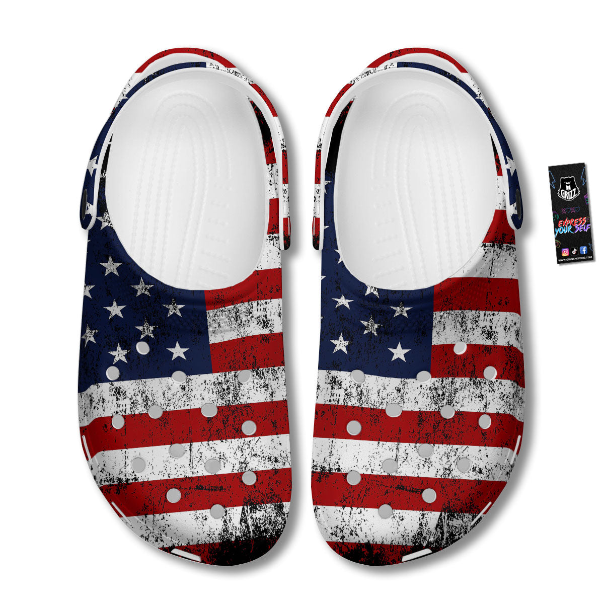 USA Flag Grunge Print Clog-grizzshop