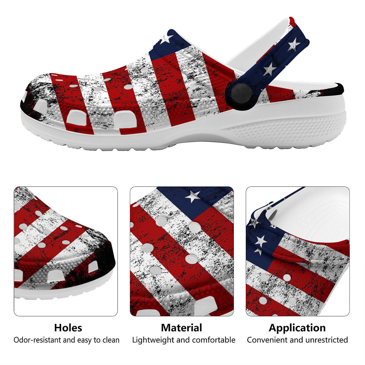 USA Flag Grunge Print Clog-grizzshop