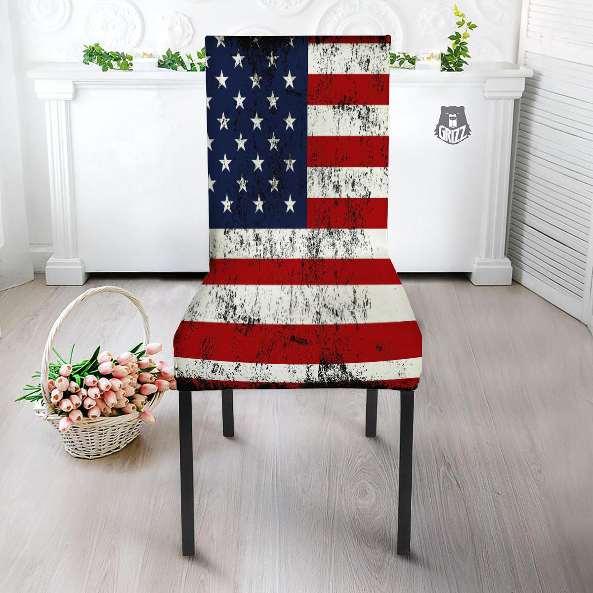 USA Flag Grunge Print Dining Chair Slipcover-grizzshop