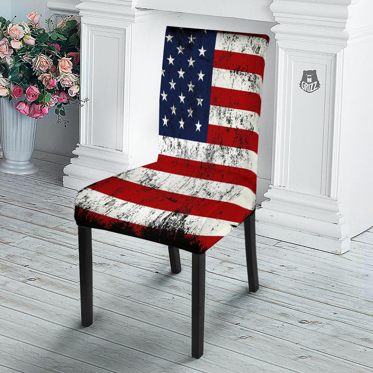 USA Flag Grunge Print Dining Chair Slipcover-grizzshop