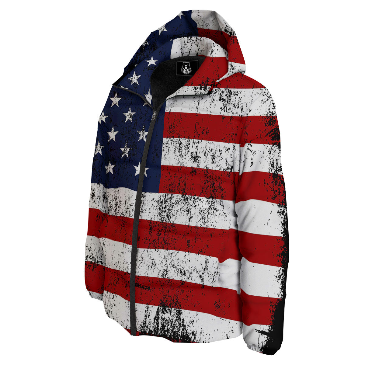 USA Flag Grunge Print Down Jacket-grizzshop