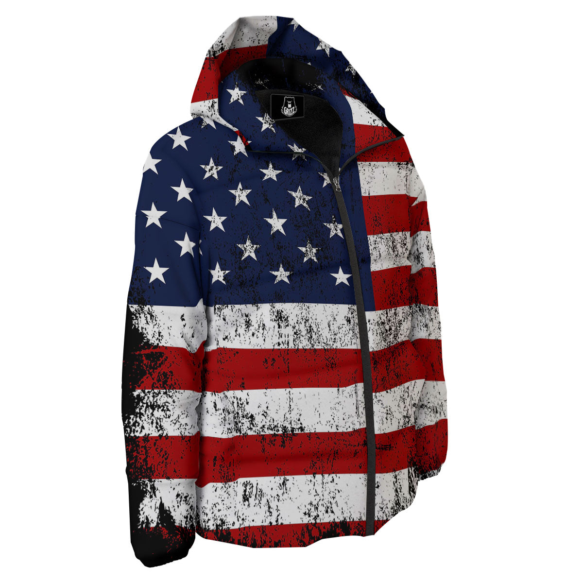 USA Flag Grunge Print Down Jacket-grizzshop