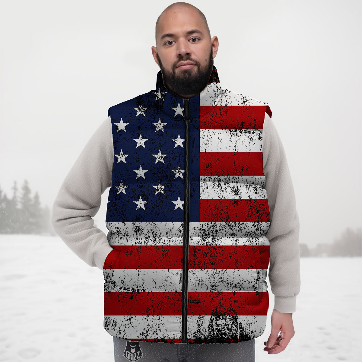 USA Flag Grunge Print Down Vest