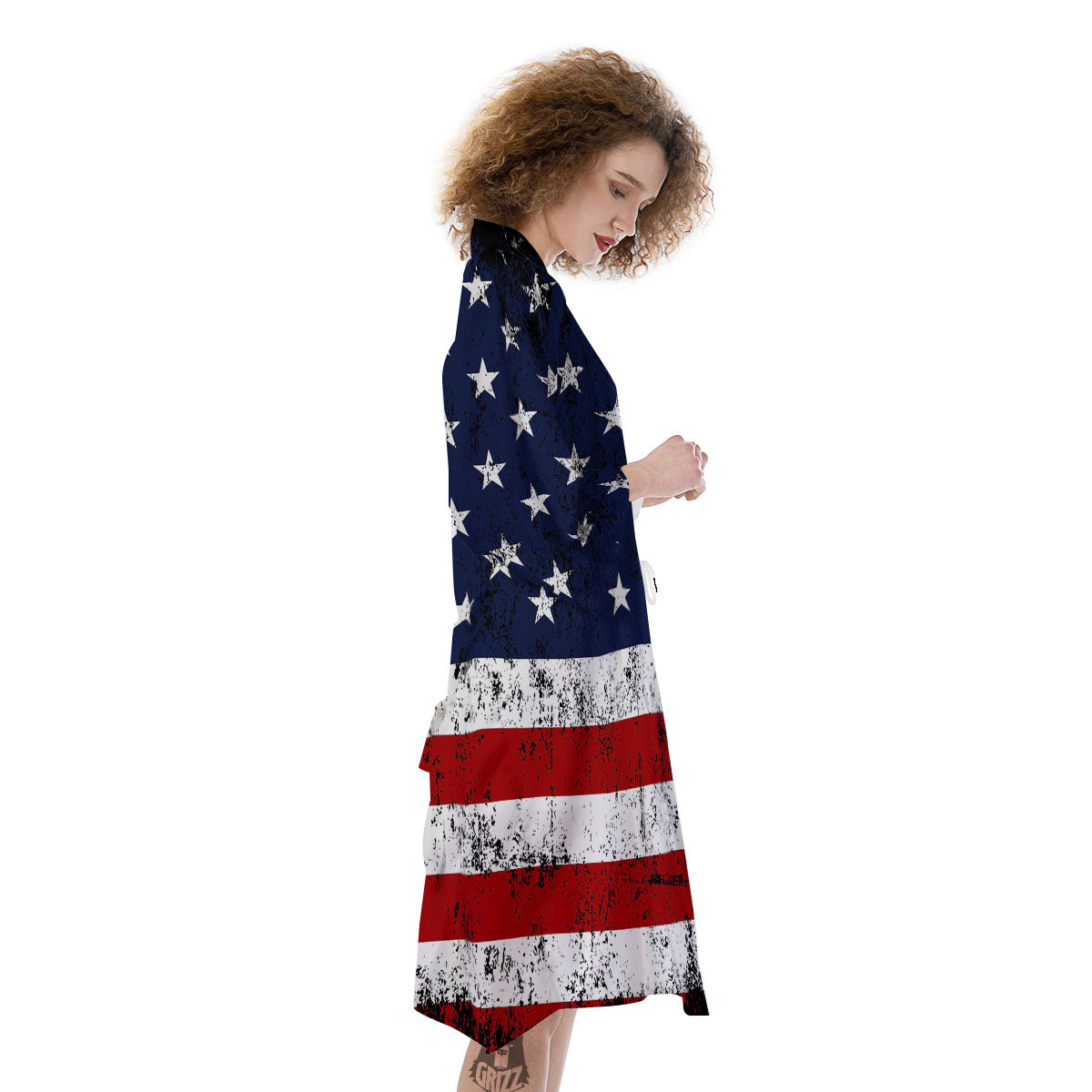 USA Flag Grunge Print Kimono-grizzshop