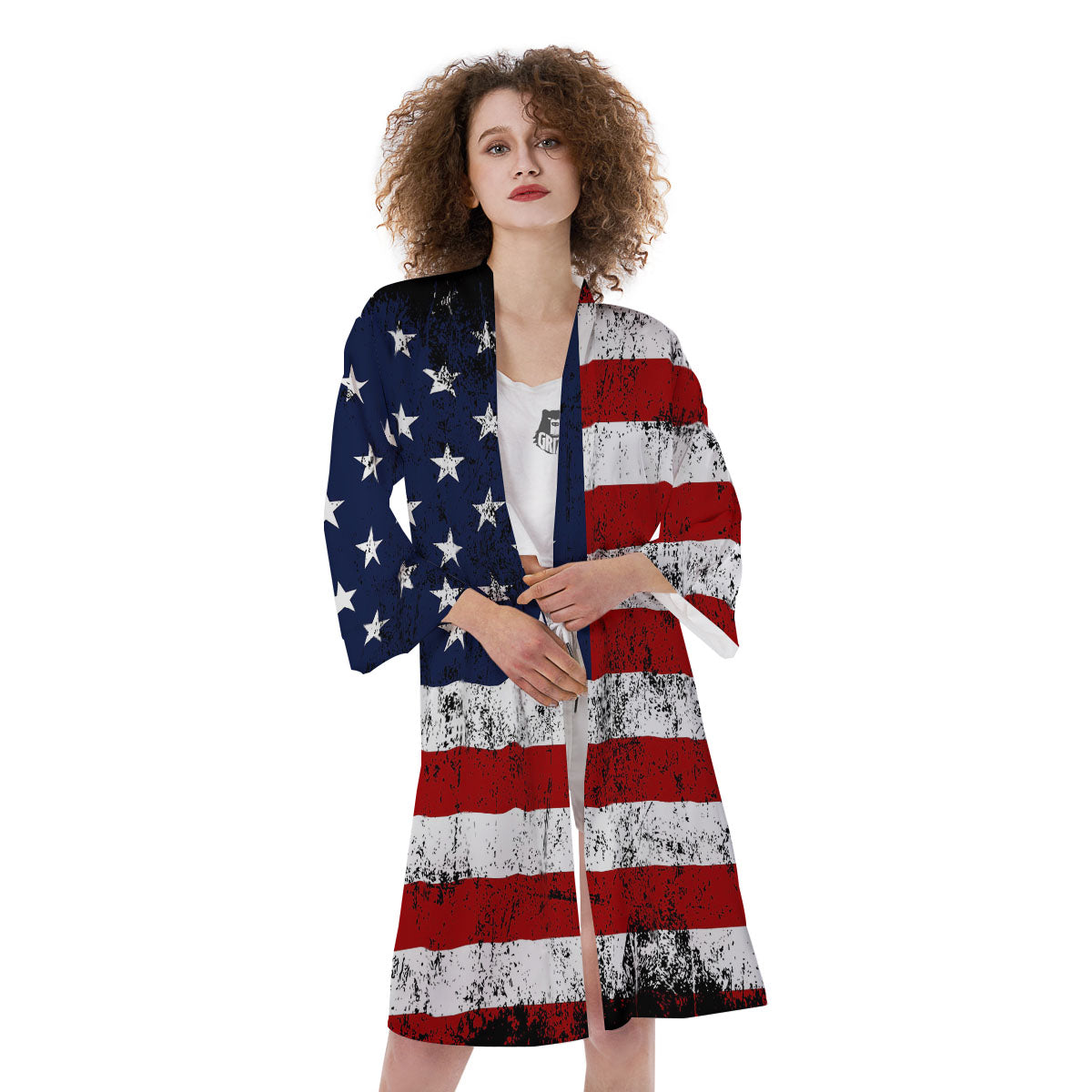 USA Flag Grunge Print Kimono-grizzshop