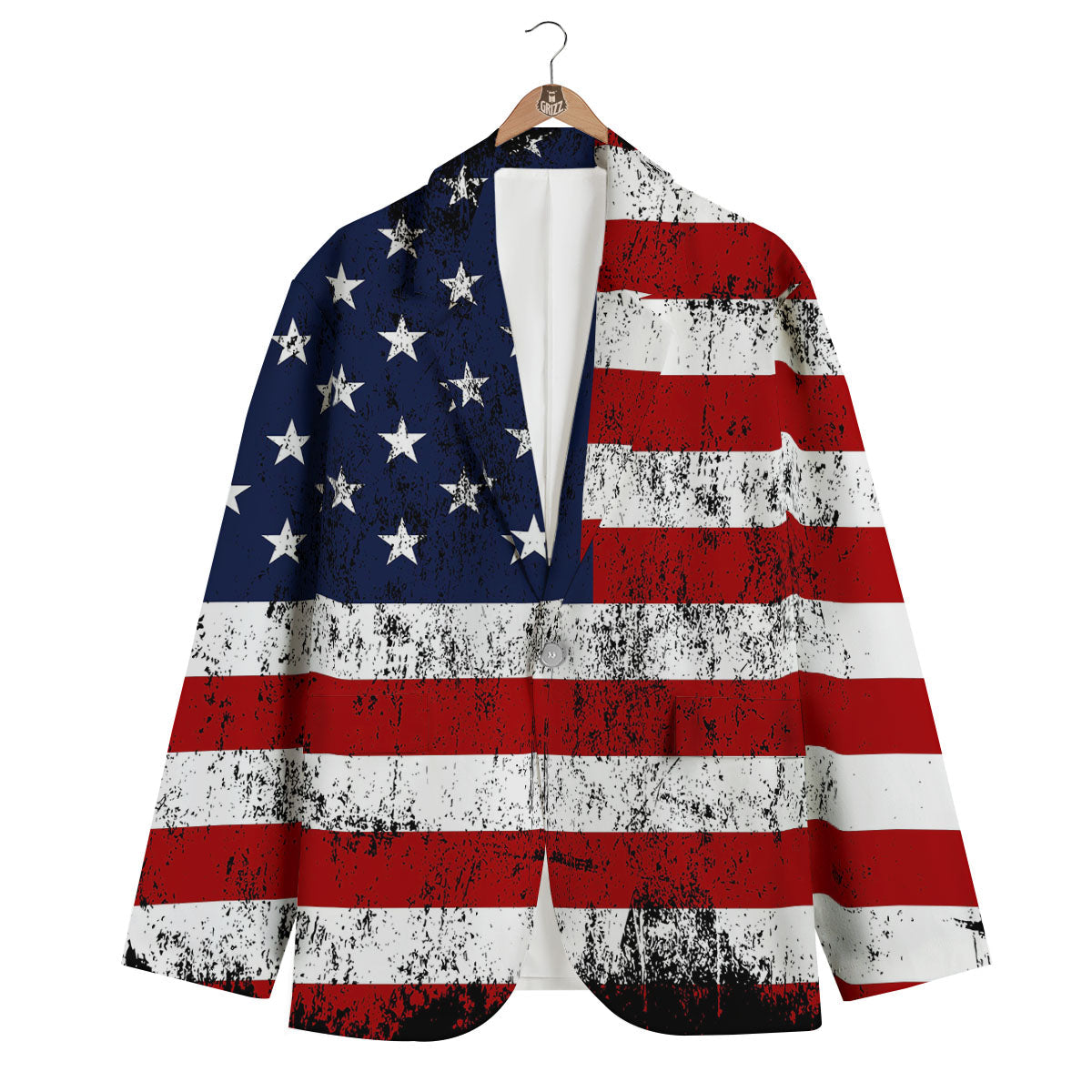 USA Flag Grunge Print Men's Blazer-grizzshop